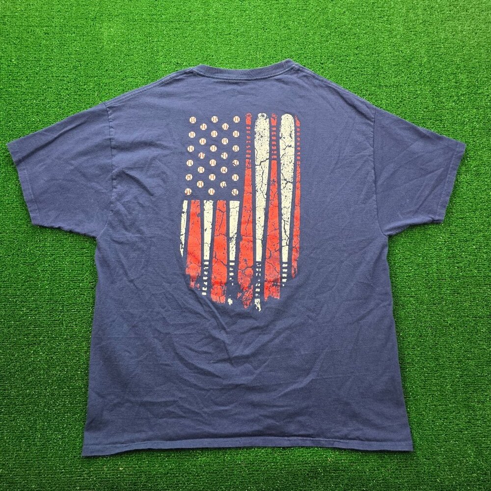 Cleveland Baseball Tshirt Mens XL Blue Short Sleeve Vintage USA Flags Bat MLB